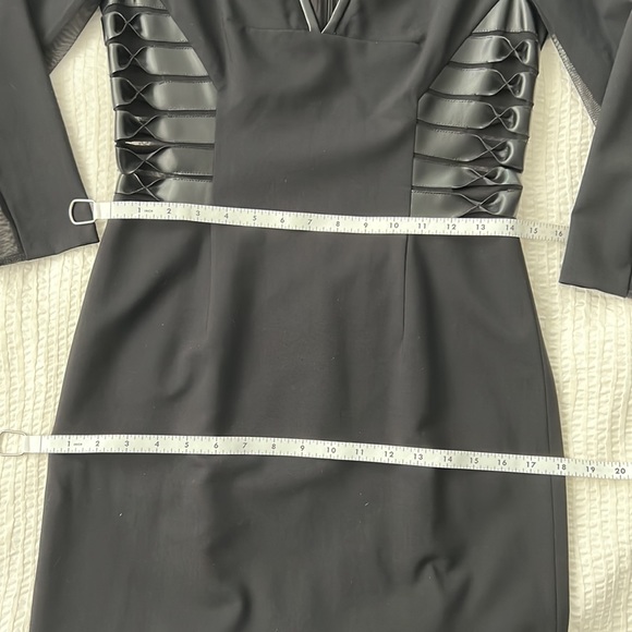 New VTG Rachel Roy Wool Leather Signature Stretch Sheath Black Mini Dress 6 M - Picture 15 of 17